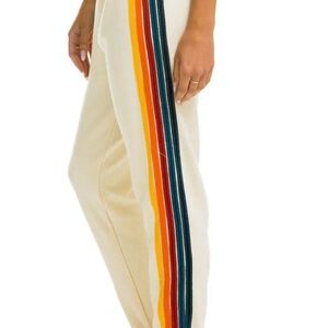 Aviator Nation Cream Track Pants with Multicolor Stripes